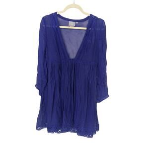 VanessaVirginia Anthropologie Boho Purple Blue V Neck Mini Dress Women Size 4